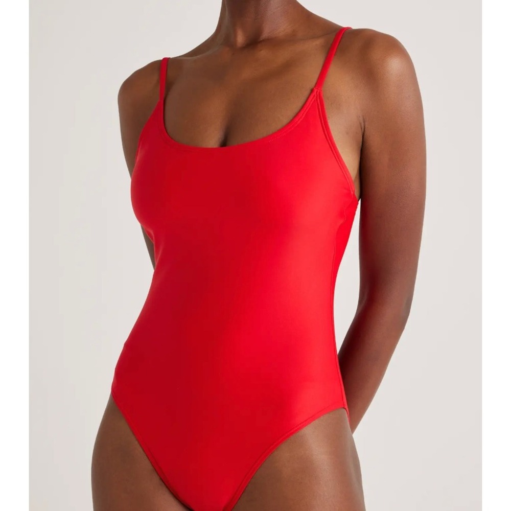 Quince Italian Cami One-Piece Swimsuit Womens M Cherry Red Adjustable Strap